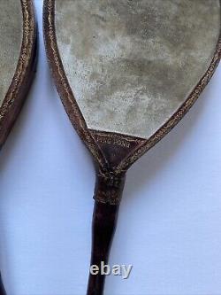 Antique Ping Pong Vellum Wooden Handle Victorian Paddles Vintage