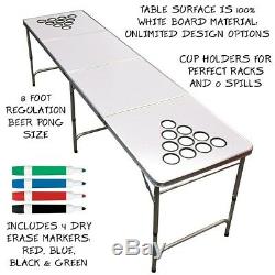 Beer Pong Table Portable Party Custom Dry Erase 8ft Folding Official Cup Holes