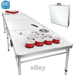 Beer Pong Table Set With Holes Tailgate 8-Foot Flip Cup Pool Game Portable Erase