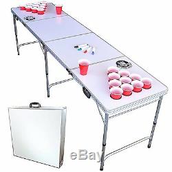 Beer Pong Table Set With Holes Tailgate 8-Foot Flip Cup Pool Game Portable Erase