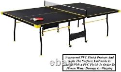 Black Yellow Folding Rolling Table Tennis Table Indoor Ping Pong Table with 2 Pa