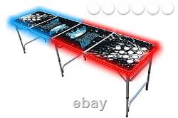 Com 8-Foot PartyPong Pong Table Party Edition with Cup Holes & LED Lights
