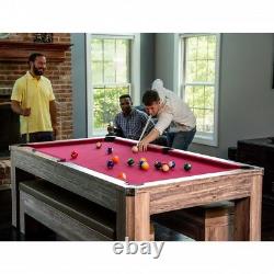 Combo Game Table Brown 7ft Pool Table with Table Tennis Conversion Top 2 Benches