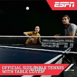ESPN Official Size Ping Pong Tennis Table, Indoor, Foldable, Cover, Blue/White