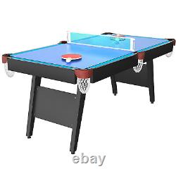 Fiziti 5.5 FT 3-in-1 Table Tennis Table, Pool Table Set, Hockey Table, Blue