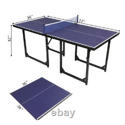 Foldable 6'x3' Ping Pong Table Game MDF Train Family Home Use Tennis withNet Sport