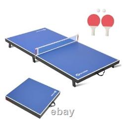 Foldable Table Tennis Table, Mini Portable Ping Pong Game Table for Indoor Blue