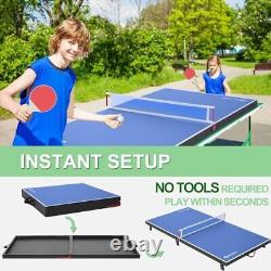 Foldable Table Tennis Table, Mini Portable Ping Pong Game Table for Indoor Blue