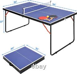 Foldable Table Tennis Table Portable Ping Pong Table with Net & 2 Paddles & 3 Ba