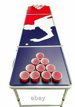 Folding 8' x 2' Beer Pong Gaming Table LED Rim Lights, Cup Holders PLAYER
