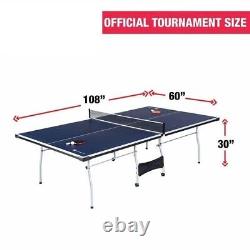 Folding Ping Pong Table Tennis Playing Set Indoor Official Size Family Games 4 P