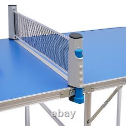 Folding Table Tennis Ping Pong Game Room Indoor Outdoor With Paddle & Balls Blue