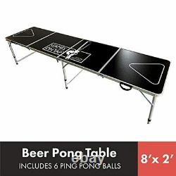 Games On Tap 8 Foot Beer Pong Table, Foldable, Adjustable and Portable with6 balls