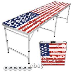 GoPong Portable Aluminum 8' Folding Beer Pong American Flag Drinking Table