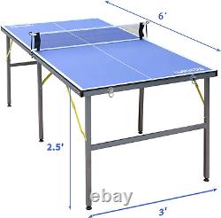 IUNNDS 6X3Ft Mid-Size Table Tennis Tables Indoor/Outdoor Portable Ping Pong Ta