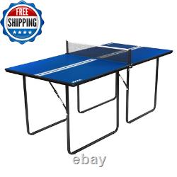 Indoor Play Ping Pong Tennis Table Foldable Midsize with Net 12Mm 6x3Ft Blue