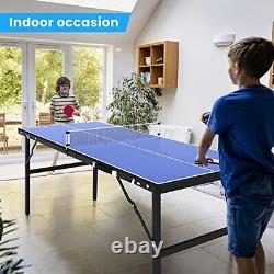 KATIDAP Portable Ping Pong Table, Mid-Size Foldable Tennis Table, 60x26x27.5 Inch