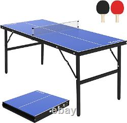 KATIDAP Portable Ping Pong Table, Mid-Size Foldable Tennis Table with Net for