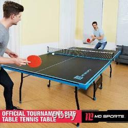 MD Sports Official Size 15 mm Indoor Table Tennis Table, 4 Piece Surface, Paddle