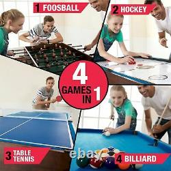 Mesa De Juegos Multiple 4 En 1 Futbolin Ping Pong Billar Hockey Con Accesorios