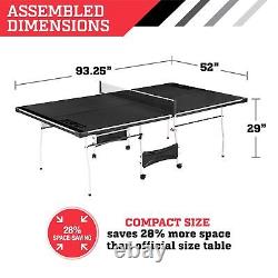 Mid Size 15mm 4-Piece Indoor Table Tennis Table, Accessories Included, Black