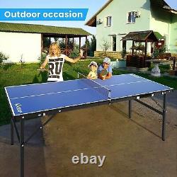 Mid-Size Foldable Tennis Table with Net for Indoor Outdoor, Blue, 60x26x27.5 Inch