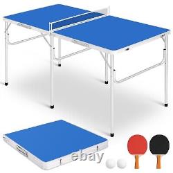 Mid-Size Ping Pong Table Foldable Table Tennis Table with Paddles Balls Net Indoor