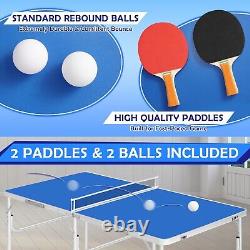 Mid-Size Ping Pong Table Foldable Table Tennis Table with Paddles Balls Net Indoor