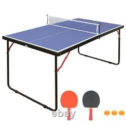 Mid-Size Table Tennis Table, Foldable & Portable Ping Pong Table Set for Indo