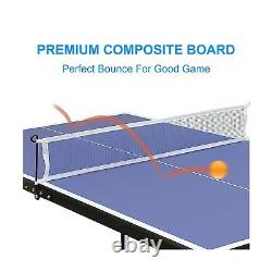 Mid-Size Table Tennis Table, Foldable & Portable Ping Pong Table Set for Indo