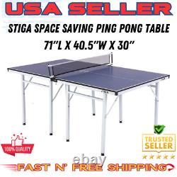 New Stiga T8460 Space Saver Compact Ping Pong Table Seperate To Two Tables Blue