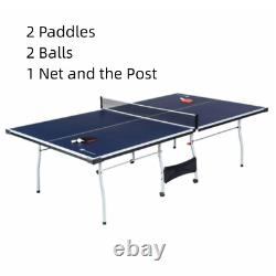 Official Size 9' x 5' Indoor Foldable Tennis Ping Pong Table Blue and White New