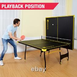 Official Size 9' x 5' Indoor Foldable Tennis Ping Pong Table Yellow and Black