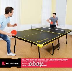 Official Size 9' x 5' Indoor Foldable Tennis Ping Pong Table Yellow and Black