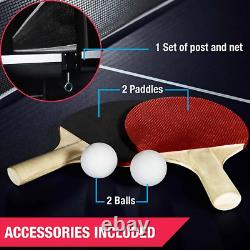 Official Size Indoor Blue Folding Table Tennis Ping Pong Set 2 Paddle 2 Ball