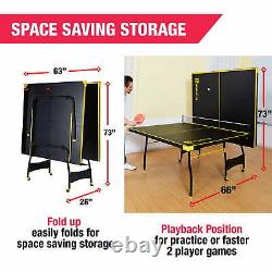 Official Size Indoor Tennis Ping Pong Table 2 Paddles Balls Black Yellow, U PICK