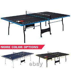 Official Size Indoor Tennis Ping Pong Table 2 Paddles Balls Foldable & Casters