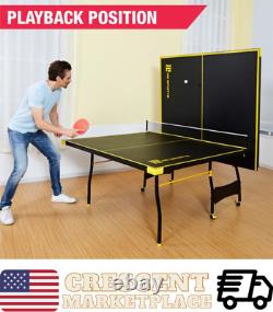 Official Size Indoor Tennis Ping Pong Table 2 Paddles Balls Foldable & Casters