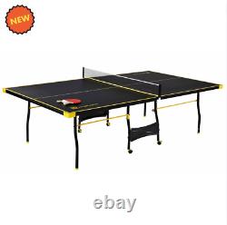 Official Size Indoor Yellow Folding Table Tennis Ping Pong Set 2 Paddle 2 Ball