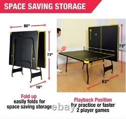 Official Size Indoor Yellow Folding Table Tennis Ping Pong Set 2 Paddle 2 Ball