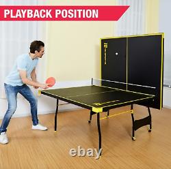 Official Size Indoor Yellow Folding Table Tennis Ping Pong Set 2 Paddle 2 Ball