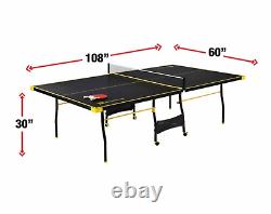 Official Size Indoor Yellow Folding Table Tennis Ping Pong Set 2 Paddle 2 Ball