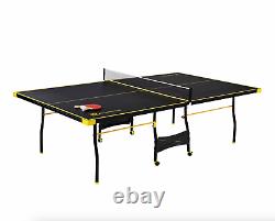 Official Size Indoor Yellow Folding Table Tennis Ping Pong Set 2 Paddle 2 Ball