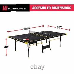 Official Size Table Tennis Table, 15mm, 4 Piece, Pong Table, Black/Yellow