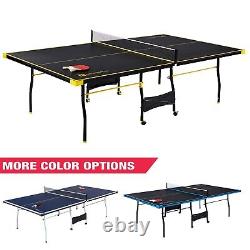 Official Size Table Tennis Table, 15mm, 4 Piece, Pong Table, Black/Yellow