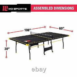 Official Size Table Tennis Table, 15mm, 4 Piece, Pong Table, Blue/Black