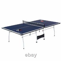 Official Size Table Tennis Table, 15mm, 4 Piece, Pong Table, Blue/White