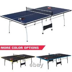 Official Size Table Tennis Table, 15mm, 4 Piece, Pong Table, Blue/White