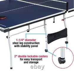 Official Size Table Tennis Table, 15mm, 4 Piece, Pong Table, Blue/White