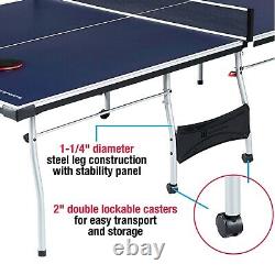 Official Size Table Tennis Table, 15mm, 4 Piece, Pong Table, Blue/White, by MD